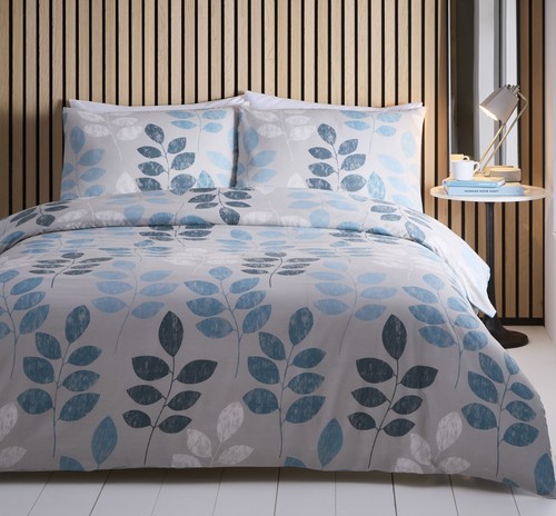 Retro leaf teal grey duvet - teal,