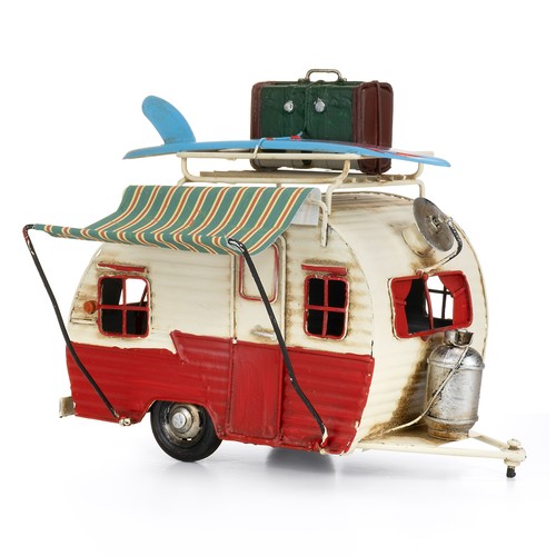 Tin decoration caravan red - decoration,