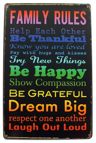 Family rules tin metal wall - family,