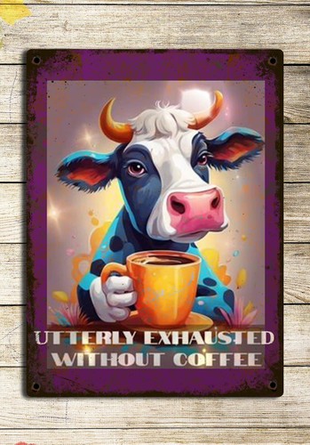 Funny retro cow - coffee, metal