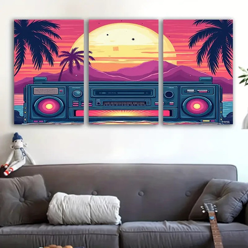 3pcs retro beach - beach, palm