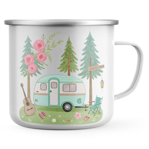 Floral camping enamel - camping, mug