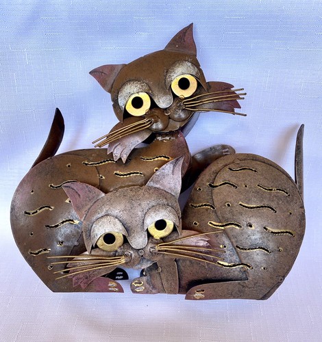 Vintage cats sculpture metal - vintage,