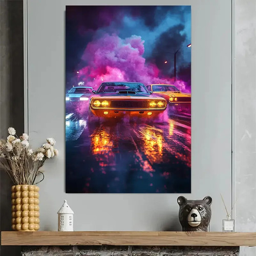 Retro racing night neon - racing, canvas